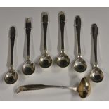 Georg Jensen - a set of six silver Beaded or Kugel pattern spoons,