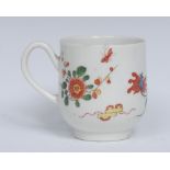 A Worcester Hibiscus pattern coffee cup, well painted with large stylised honeysuckle flower,