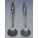 A Russian spoons, the haft cast wit a naked dancing lady, coin bowl, Vikor Vasilyevich Savinsky,