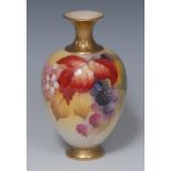 A Royal Worcester ovoid vase, painted by Kitty Blake, with blackberries and autumn leaves,