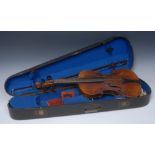 A violin, the one-piece back 36cm long excluding button, outlined throughout with purfling, 59.