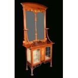 An Art Nouveau mahogany and marquetry hall side cabinet,