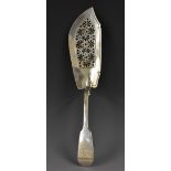 A William IV silver Fiddle pattern fish slice, shaped blade pierced with anthemions and stars,