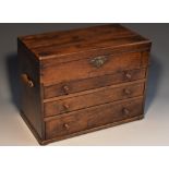 An early George III mahogany table top collector's chest, hinged top above three long drawers,