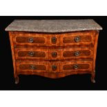 An 18th century Italian walnut and marquetry serpentine commode,