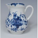 A Worcester Mansfield pattern sparrow beak jug, painted with stylised flowers, 8.75cm high, c.