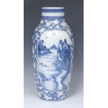 A Chinese ovoid vase, decorated in underglaze blue with monumental landscape,