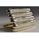 An Edwardian silver rounded rectangular four-section cigar case, quite plain, gilt interior, 12.