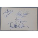 The Beatles, b/w band postcard, the verso signed in blue biro with John Lennon, Paul McCartney,