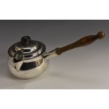 A George III Irish silver brandy saucepan and cover, knop finial, hinged cap to spout,