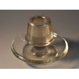 A George V silver mounted clear glass table vesta/match striker, dished base, 10cm diam,