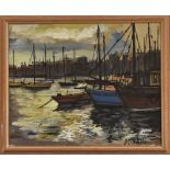 Tom Durkin (1928 - 1990) Harbour with Boats signed, oil on canvas,