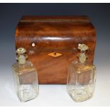 A 19th century mahogany domed decanter box, bone handles, lozenge escutcheon,