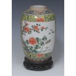 A Chinese ovoid vase, painted in the famille verte palette with flowers and insects,