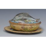 A George Jones Majolica sardine dish, cover and associated stand,