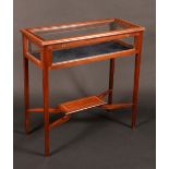 A Sheraton Revival satinwood crossbanded mahogany rectangular bijouterie table, hinged top,