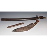 A Japanese katana blade, 69cm long, leather-clad saya, 78cm long overall; a tanto, 13.