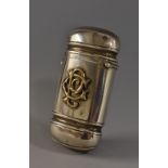 A Victorian gold coloured metal mounted silver rounded rectangular vesta case, hinged cover,