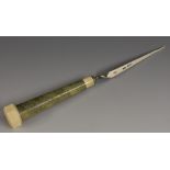 Asprey & Co - a George V silver, shagreen and ivory mounted letter knife, octagonal pommel,