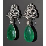 A pair of green tourmaline and white sapphire earrings,