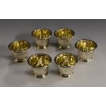 Paul Storr - a set of six William IV silver bucket shaped salts, wrapped reeded borders,