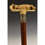A Victorian silver-mounted ivory and malacca novelty walking stick,