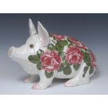 A large Wemyss pig, painted with cabbage roses, 43.