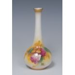 A Royal Worcester bottle vase, with tall neck and bulbous body painted by Millie Hunt, signed,