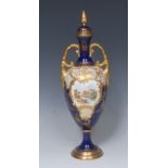 A Coalport Named View pedestal ovoid vase and cover,