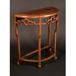 A Chinese padouk wood demi-lune side table,