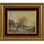 J Hovener (Dutch 20th century) Winter Landscape signed, oil on panel, 18.5cm x 23.