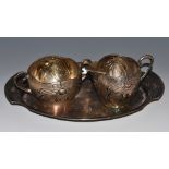 A German Art Nouveau silver strawberry set, comprising cream,