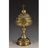 An 18th century Continental silver-gilt ciborium, possibly Italian, domed cover with cross finial,