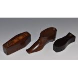 A 19th century mahogany novelty snuff box, as a coffin, pivoting cover,