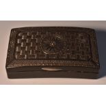 An early 19th century bois durci and tortoiseshell bowed rectangular snuff box,