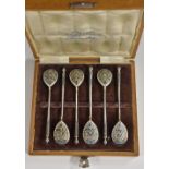 A set of six Russian silver and cloisonne enamel coffee spoons,
