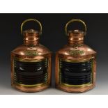 A pair of ships copper and brass port and starboard quarter lights,