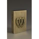 A Victorian silver rectangular valentine vesta case, applied with intertwined hearts, hinged cover,