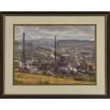 Bruce Mulcahy (20th century) Industrial Scene over Huddersfield signed, dated 1990, gouache,