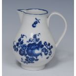 A Worcester The Fruit Sprigs pattern sparrow beak jug, printed in blue with fruit and foliage, 9.