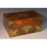 A Victorian gilt brass mounted burr walnut work box, applied overall with leafy cut-card work,