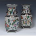 A pair of Chinese crackle glaze ovoid vases,