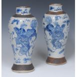 A pair of Chinese crackle glaze stoneware inverted baluster vases,