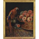 Continental School (18th century) Still life, Scarlet Macaw on a Vellum Book,