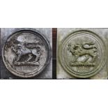 A pair of Baronial composition armorial key stones,