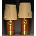 A pair of unusual maritime table lamps, formed from First World War shell cases, dated 1917,