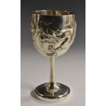 A Chinese silver pedestal goblet,