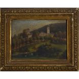 P. Rits*** (German, 19th century) Rhineland Schloss signed, oil on panel, 13cm x 18.5cm, H.