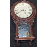 A post-Regency carved mahogany English drop dial wall clock, 30.