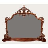 A Victorian simulated rosewood overmantel mirror, bold urn cresting ,